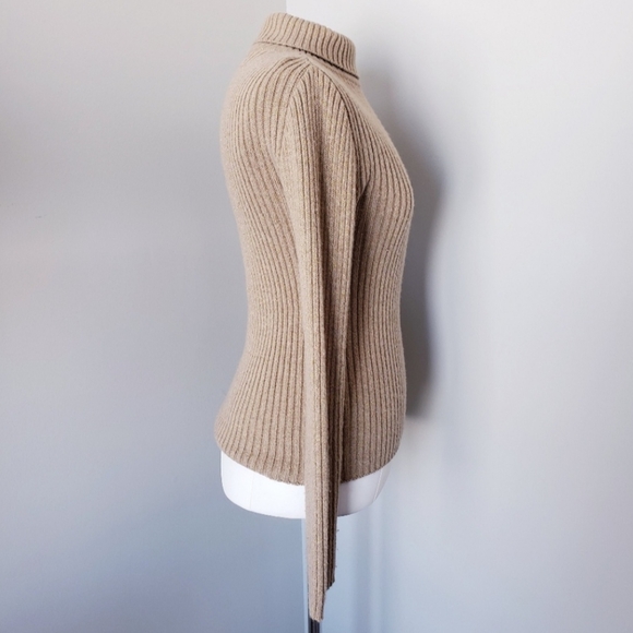 VOLCOM Wool Fitted Gold Sparkle Turtleneck Sweater - Picture 4 of 14